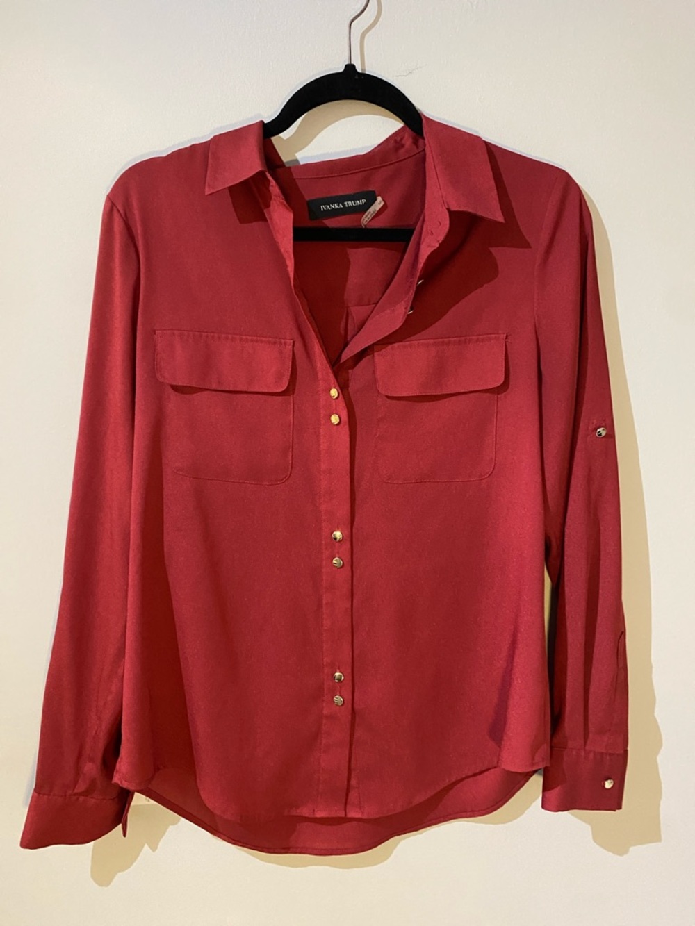 Ivanka Trump Crimson Red Gold-Button Utility Blouse